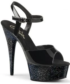 Pleaser Direct Delight 609MG Black Glitter Platforms Larger Size Shoes