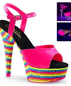 Pleaser DELIGHT 609RBS Neon Pink/Neon Multi 6" - 6 1/2" Heel