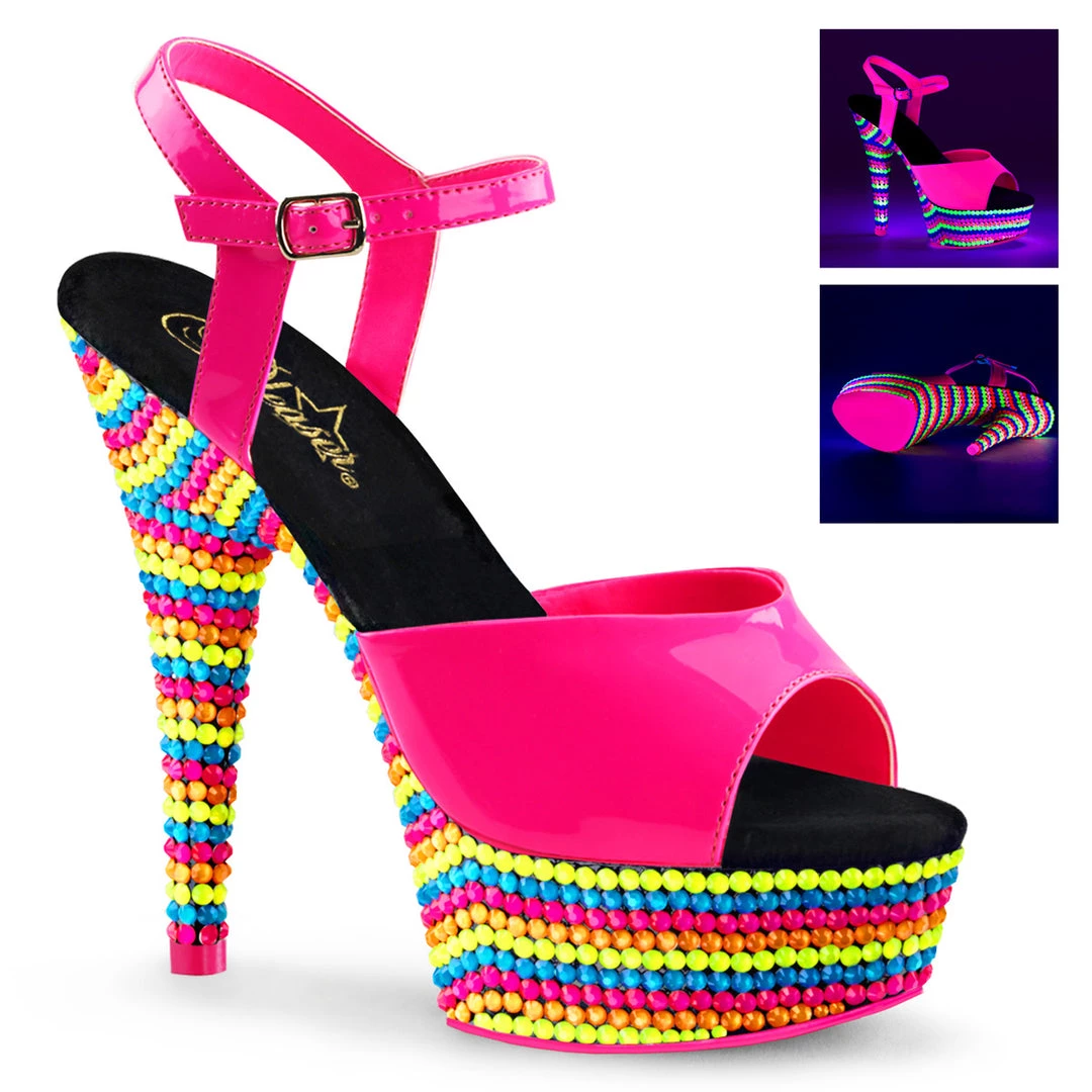 Pleaser DELIGHT 609RBS Neon Pink/Neon Multi 6" - 6 1/2" Heel 1 Pleaser DELIGHT 609RBS Neon Pink/Neon Multi 6" - 6 1/2" Heel