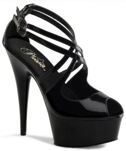 Pleaser Direct Delight 612 Black Patent Strappy Platforms Larger Size Shoes