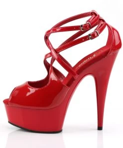 Pleaser Direct Larger Size Shoes Delight 612 Red Patent Strappy Platforms