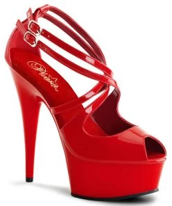 Pleaser Direct Larger Size Shoes Delight 612 Red Patent Strappy Platforms