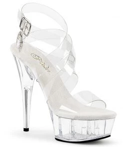 Pleaser Direct Delight 635 White & Clear Criss Crossed Platforms