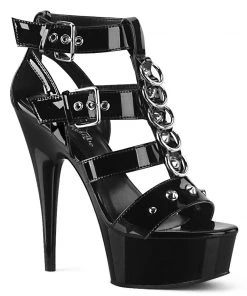 Pleaser Direct Larger Size Shoes Delight 658 Black Patent & Studded Platforms