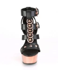 Pleaser Direct Delight 658 Black & Rose Gold Chrome Studded Platforms Larger Size Shoes