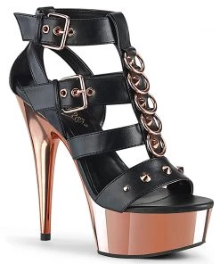 Pleaser Direct Delight 658 Black & Rose Gold Chrome Studded Platforms Larger Size Shoes
