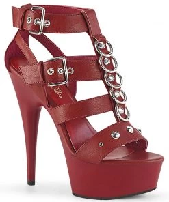 Pleaser Direct Larger Size Shoes Delight 658 Red Patent & Studded Platforms
