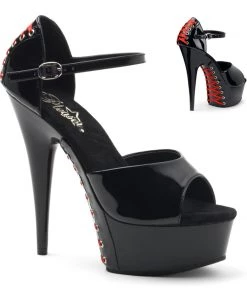 Pleaser Direct Larger Size Shoes Delight 660FH Black And Red Lace Up Platform Heels