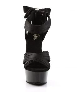 Pleaser Direct Larger Size Shoes Delight 668 Black Satin Criss Cross Sandals