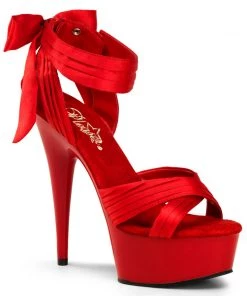 Pleaser Direct Larger Size Shoes Delight 668 Red Satin Criss Cross Sandals