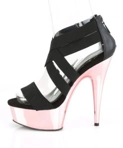 Pleaser Direct Delight 669 Black Patent & Rose Gold Chrome Strappy Sandals