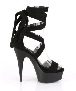 Pleaser Direct Larger Size Shoes Delight 671 Black Ankle Wrap Sandal Sandals