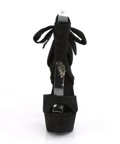 Pleaser Direct Delight 679 Black Suede Criss Cross Strappy Ankle Wrap Sandals