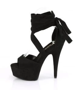 Pleaser Direct Delight 679 Black Suede Criss Cross Strappy Ankle Wrap Sandals