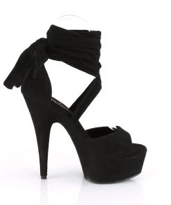 Pleaser Direct Delight 679 Black Suede Criss Cross Strappy Ankle Wrap Sandals