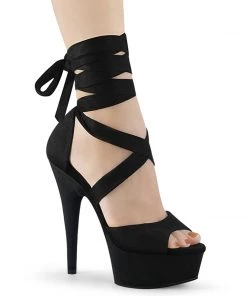 Pleaser Direct Delight 679 Black Suede Criss Cross Strappy Ankle Wrap Sandals