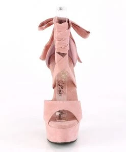 Pleaser Direct Delight 679 Baby Pink Suede Criss Cross Strappy Ankle Wrap Sandals