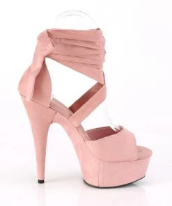 Pleaser Direct Delight 679 Baby Pink Suede Criss Cross Strappy Ankle Wrap Sandals