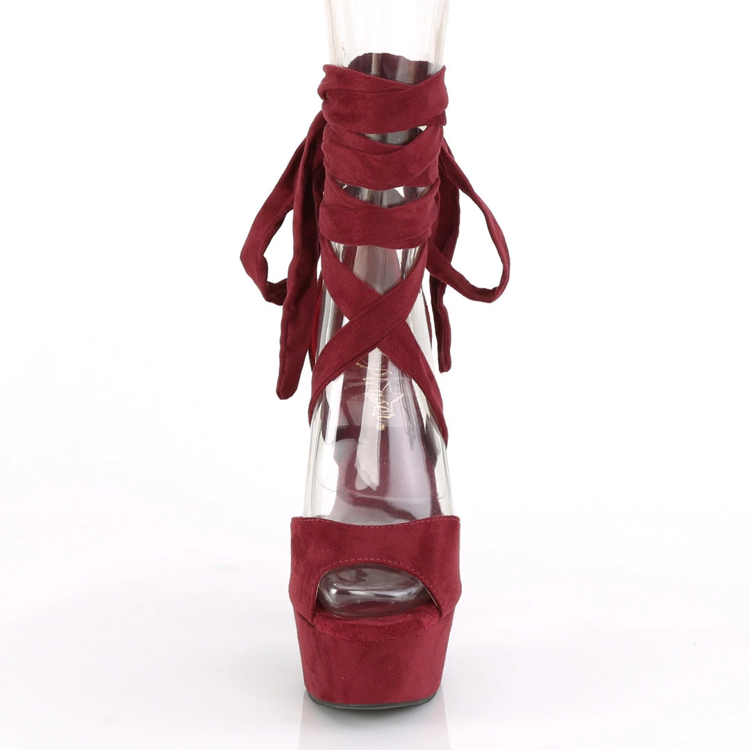 Pleaser Direct Delight 679 Burgundy Suede Criss Cross Strappy Ankle Wrap Sandals 2 Pleaser Direct Delight 679 Burgundy Suede Criss Cross Strappy Ankle Wrap Sandals