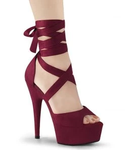 Pleaser Direct Delight 679 Burgundy Suede Criss Cross Strappy Ankle Wrap Sandals