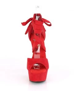 Pleaser Direct Delight 679 Red Suede Criss Cross Strappy Ankle Wrap Sandals