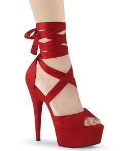 Pleaser Direct Delight 679 Red Suede Criss Cross Strappy Ankle Wrap Sandals