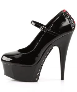 Pleaser Direct Larger Size Shoes Delight 687FH Black And Red Lace Up Platform Heels
