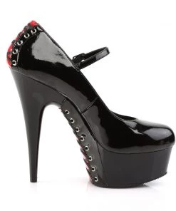 Pleaser Direct Larger Size Shoes Delight 687FH Black And Red Lace Up Platform Heels