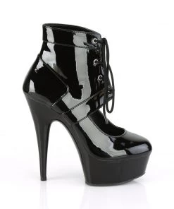 Pleaser Direct Larger Size Shoes Delight 688 Black Patent Lace Up Ankle Boots