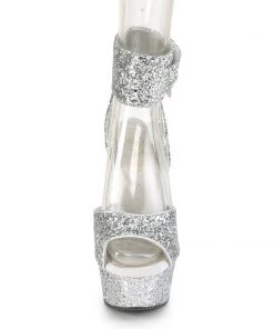Pleaser Direct Glitter Shoes Delight 691LG Silver Glitter Platform Heels
