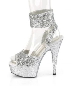 Pleaser Direct Glitter Shoes Delight 691LG Silver Glitter Platform Heels