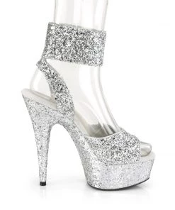 Pleaser Direct Glitter Shoes Delight 691LG Silver Glitter Platform Heels