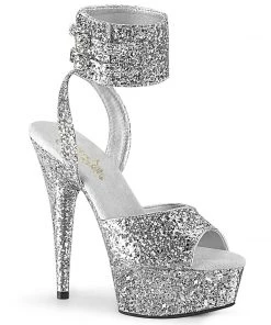 Pleaser Direct Glitter Shoes Delight 691LG Silver Glitter Platform Heels