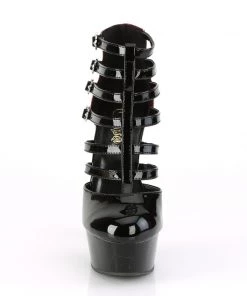 Pleaser Direct Delight 695 Black And Red Buckle Peep Toe Ankle Boots