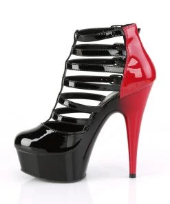 Pleaser Direct Delight 695 Black And Red Buckle Peep Toe Ankle Boots