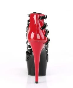Pleaser Direct Delight 695 Black And Red Buckle Peep Toe Ankle Boots