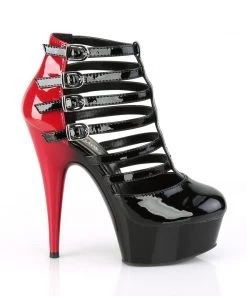 Pleaser Direct Delight 695 Black And Red Buckle Peep Toe Ankle Boots