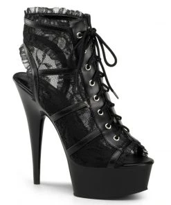Pleaser Direct Delight 696LC Black Lace Ankle Boots Larger Size Shoes