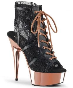 Pleaser Direct Delight 696LC Black And Rose Gold Lace Ankle Boots Larger Size Shoes