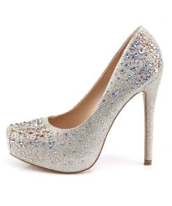 Pleaser Direct Destiny 06R Gold Rhinestone Court Shoes Glitter Shoes