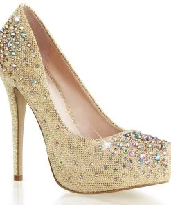 Pleaser Direct Destiny 06R Gold Rhinestone Court Shoes Glitter Shoes