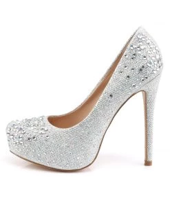 Pleaser Direct Destiny 06R Silver Rhinestone Court Shoes