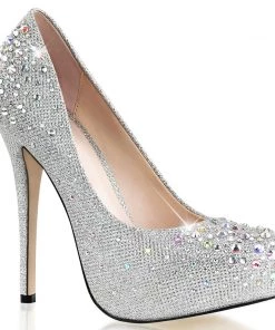 Pleaser Direct Destiny 06R Silver Rhinestone Court Shoes