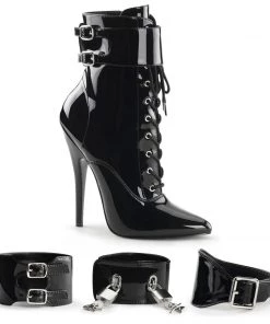 Pleaser Direct Larger Size Shoes Domina 1023 Black Ankle Boots With Changeable Cuffs
