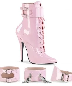 Pleaser Direct Larger Size Shoes Domina 1023 Pink Ankle Boots With Changeable Cuffs