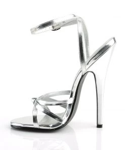 Pleaser Direct Larger Size Shoes Domina 108 Silver Sandals
