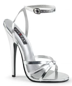 Pleaser Direct Larger Size Shoes Domina 108 Silver Sandals