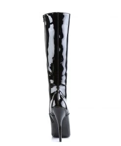 Pleaser Direct Domina 2020 Black Patent Lace Up Knee High Boots