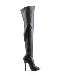 Pleaser Direct Larger Size Shoes Domina 3000 Black Faux Leather Thigh High Boots
