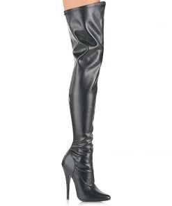 Pleaser Direct Larger Size Shoes Domina 3000 Black Faux Leather Thigh High Boots